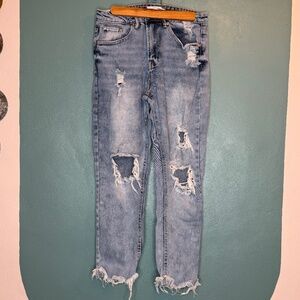 Women’s Almost Famous Distressed Ripped Boyfriend Blue Jeans Size 7